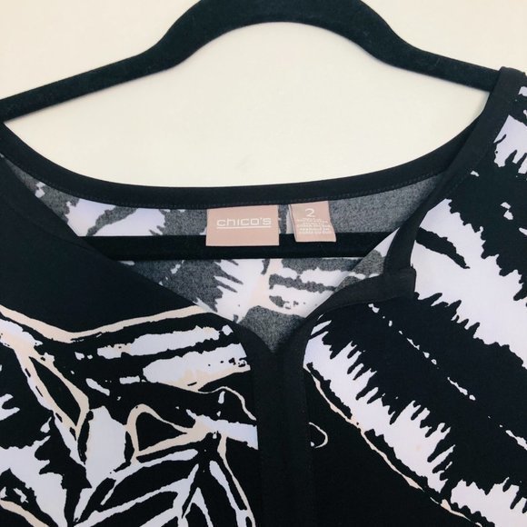 Chico's Trop Leaf Print Tunic/Blouse-Black/White- Size L - Picture 2 of 5